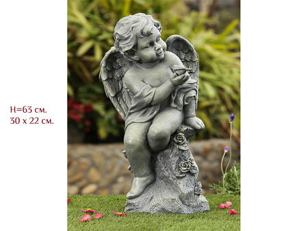 Садовая фигура "Ангелок с птичкой"