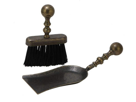 Набор для камина: совок большой + щетка плоская, антик