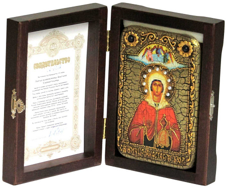 Настольная икона "Святая великомученица Анастасия Узорешительница" на мореном дубе
