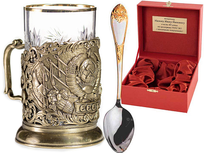 Подстаканник "СССР" с ложкой в футляре