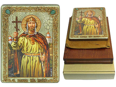 Аналойная икона "Святой равноапостольный князь Владимир" на мореном дубе