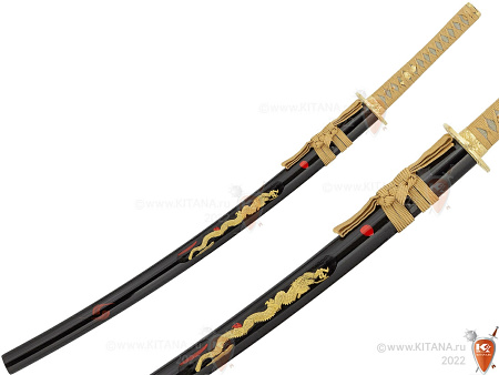 Катана, меч самурайский "Золотой Дракон" в подарочном футляре