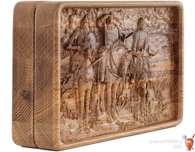 Домино в резной дубовой шкатулке "Богатыри"