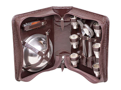 Набор дорожный в сумочке из натуральной кожи (6 персон)