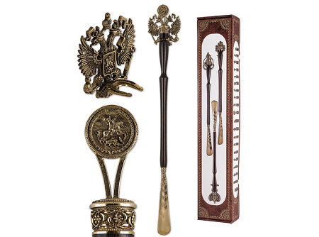 Рожок для обуви "Георгий" с крючком "Герб России", 68 см.