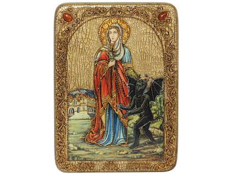 Аналойная икона "Святая великомученица Марина (Маргарита) Антиохийская" на мореном дубе