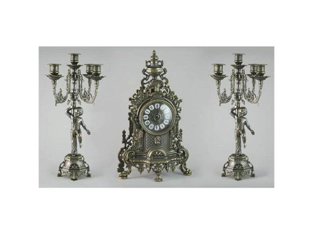 Часы каминные и 2 канделябра "Купидон" на 5 свечей, антик