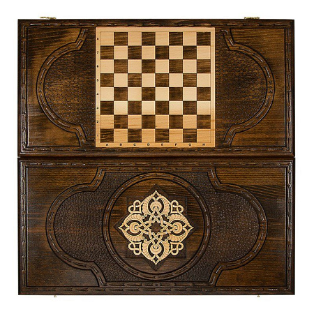 Нарды и Шашки резные "Золотой Узор 1", 40см.