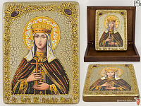 Именная икона "Святая Мученица Людмила Чешская" на мореном дубе