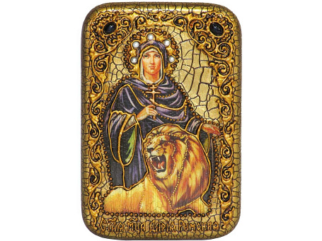 Настольная икона "Святая мученица Дария Римская" на мореном дубе