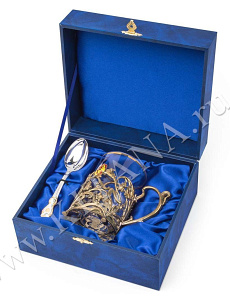 Подстаканник "Колокольчики" с ложкой в подарочном футляре