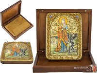 Именная икона "Святая великомученица Марина (Маргарита) Антиохийская" на мореном дубе