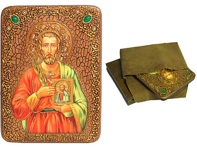 Аналойная икона "Святой мученик Евгений Севастийский" на мореном дубе