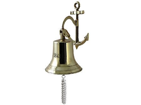 Колокол корабельный с булинем "1841", на кронштейне якорь, d 14см.