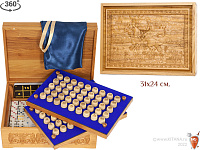 ЛОТО русское и Домино "Поединок Пересвета с Челубеем", с бочонками, в резном ларце