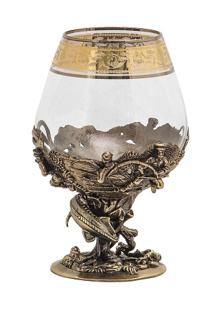 Бокал для коньяка "Рыбалка" (Осетр) Богемия, отделка "Флорис"