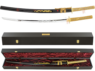 Катана, меч самурайский "Золотой Дракон" в подарочном футляре