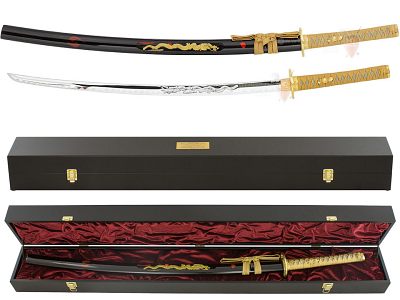 Катана, меч самурайский "Золотой Дракон" в подарочном футляре