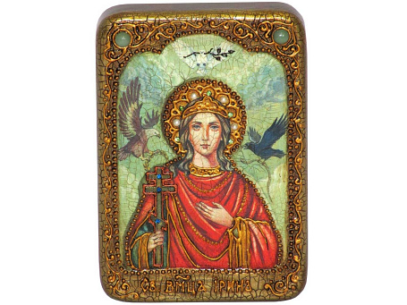 Настольная икона "Святая Великомученица Ирина Македонская" на мореном дубе