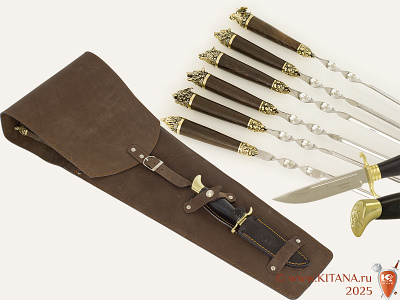 Шампуры (6шт.) "Мечта Охотника" с финкой НКВД в колчане