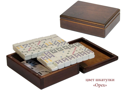 Домино профессиональное D9 с цветными точками в деревянной шкатулке