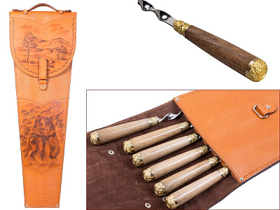 Шампура подарочные в колчане из натуральной кожи