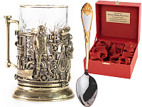 Подстаканник "Нефтяники" с ложкой в футляре