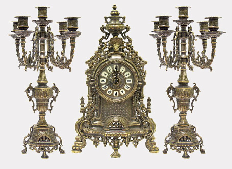 Часы каминные "Барокко" с канделябрами на 5 свечей, антик