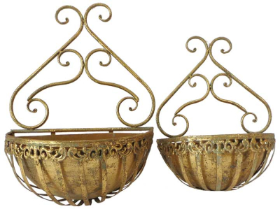 Кашпо подвесное для цветов (2 шт.) декоративное, золотая патина