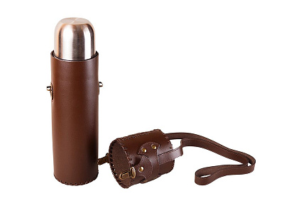 Термос походный в оплетке из натуральной кожи