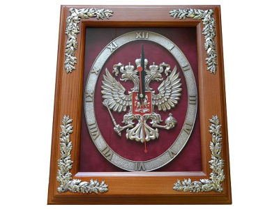 Настенные часы в деревянной раме "Герб России" 29х34 см