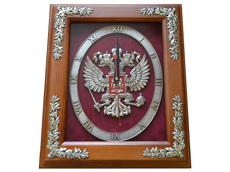 Настенные часы в деревянной раме "Герб России" 29х34 см