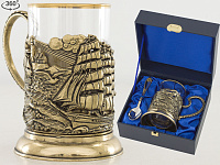 Подстаканник "Парусник" с ложкой в футляре