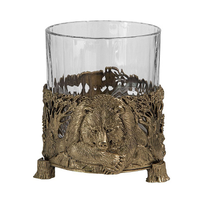 Бокал для виски "Медведь" с камнями в деревянном футляре