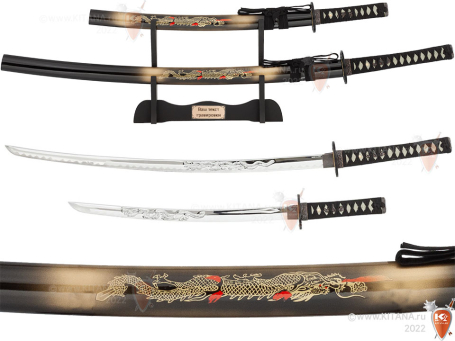 Набор самурайских мечей "Дракон Маки" на подставке