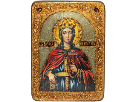 Аналойная икона "Святая великомученица Екатерина" на мореном дубе
