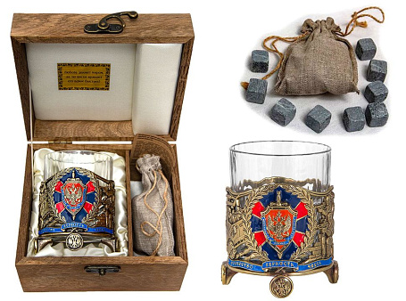 Бокал для виски "ФСБ" с камнями в деревянном футляре