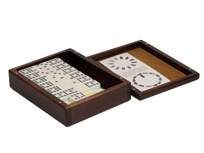 Домино профессиональное D9 с цветными точками в деревянной шкатулке