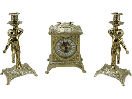 Часы каминные "Ларец" и 2 канделябра "Амур" на 1 свечу