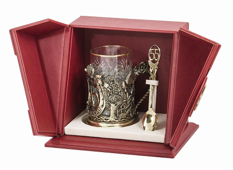 Набор для чая "С юбилеем-55 лет" в кожаном футляре