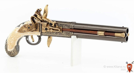 Пистолет кремневый 2-ствольный, под кость (Англия, 1750 г.)