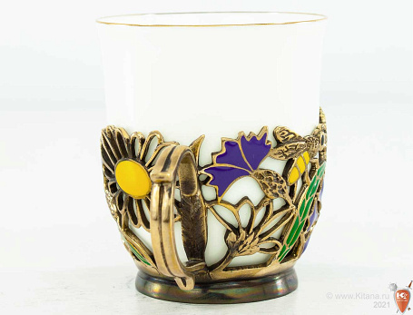 Фарфоровая чашка "Полевые цветы" в подстаканнике