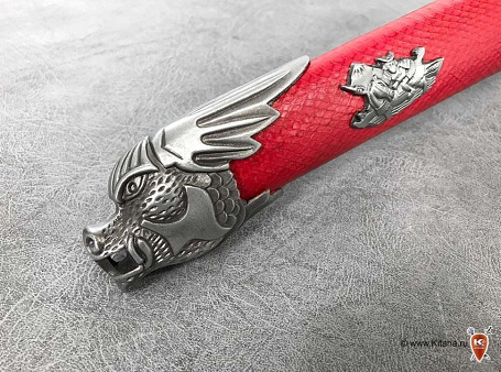 Самурайский меч, вакидзаси "Красный Дракон" на подставке