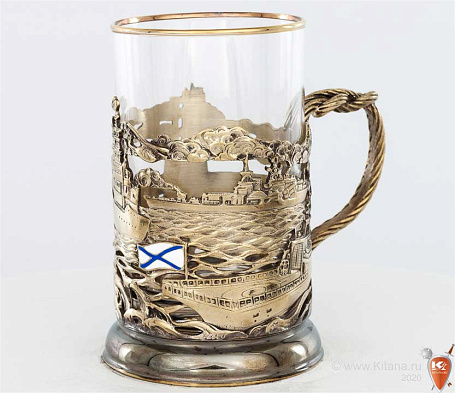 Подстаканник "Морфлот"  с ложкой в подарочном футляре