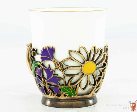 Фарфоровая чашка "Полевые цветы" в подстаканнике