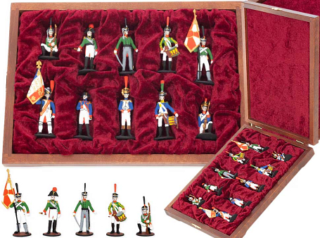 Оловянные солдатики (10шт.) "Бородинская битва" в березовой шкатулке