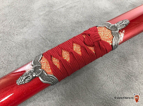Самурайский меч, вакидзаси "Красный Дракон" на подставке