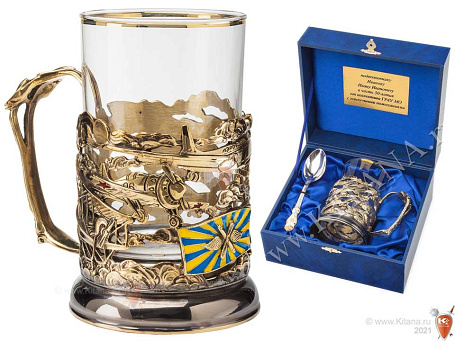 Подстаканник "Авиация" с ложкой в подарочном футляре