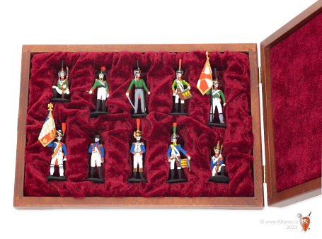 Оловянные солдатики (10шт.) "Бородинская битва" в березовой шкатулке