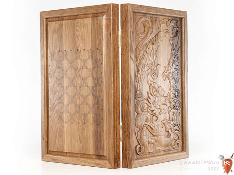 Нарды дорожные "Дракон" из массива дуба, 36х46см.